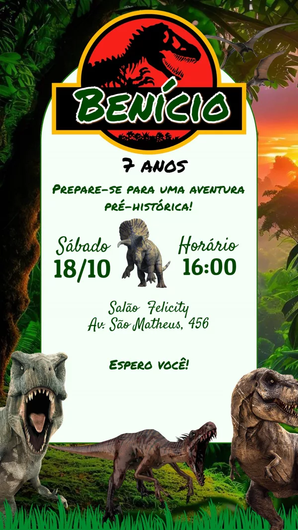 Convite Aniversário Jurassic Park Dinossauros Para Editar Online