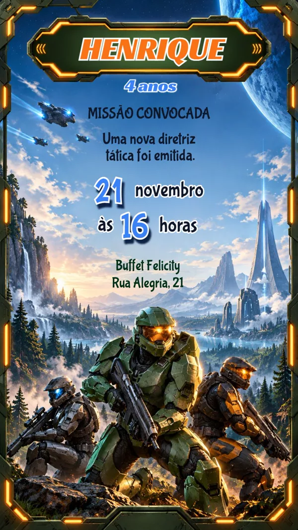 Convite Aniversário Halo Master Chief Para Editar Online