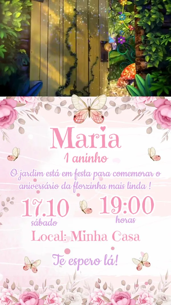 Convite Animado Aniversário Jardim Encantado Borboletas Para Editar Online