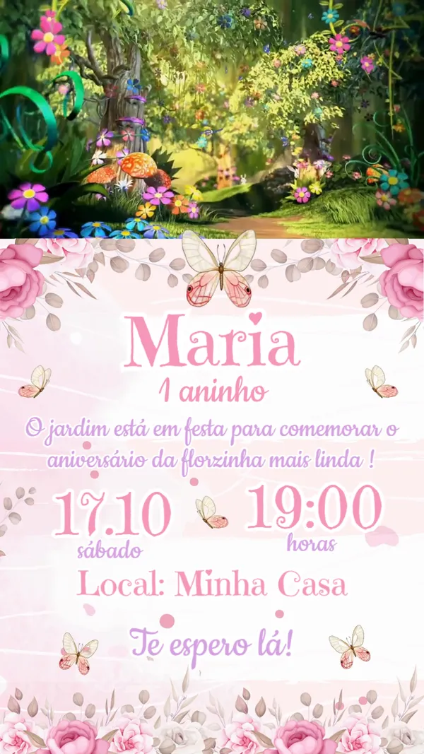 Convite Animado Aniversário Jardim Encantado Borboletas Para Editar Online