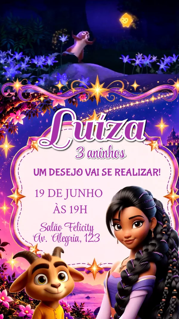 Convite Animado Aniversário Wish Desejo Roxo Para Editar Online