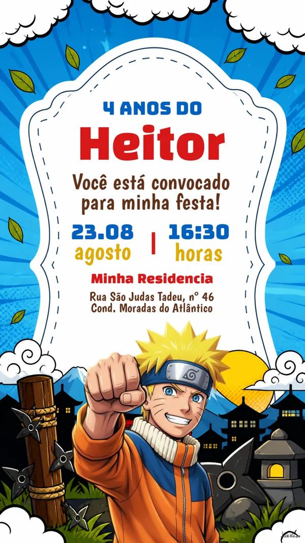 Convite Aniversário Naruto Anime Para Editar Online