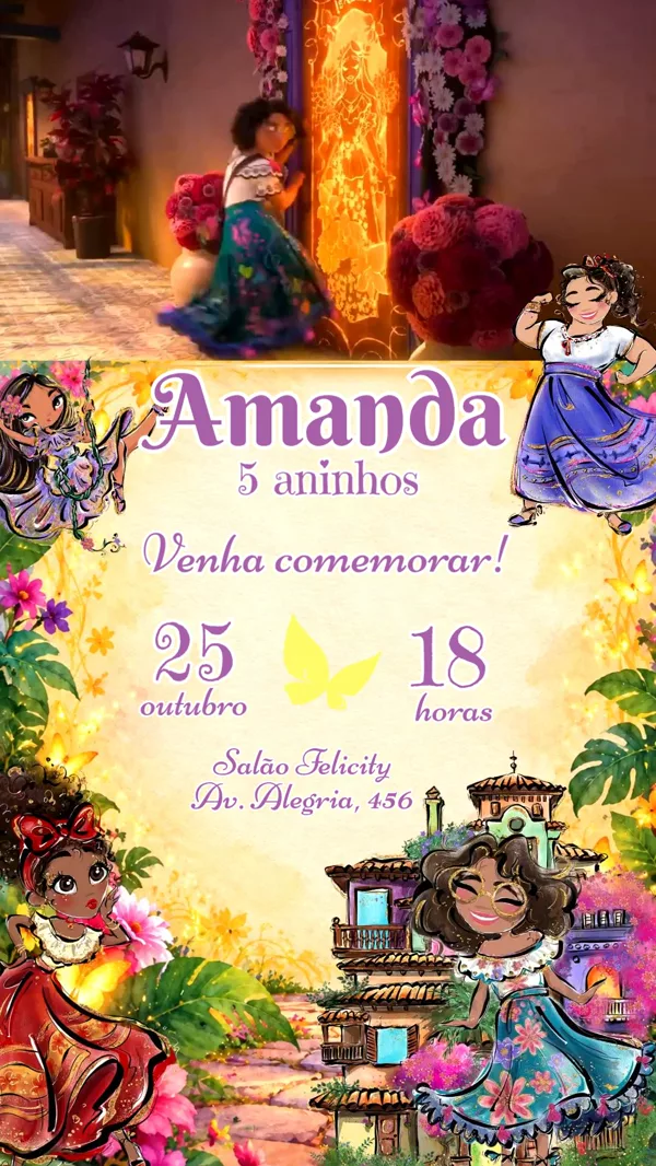 Convite Animado Aniversário Encanto Casa Madrigal Para Editar Online
