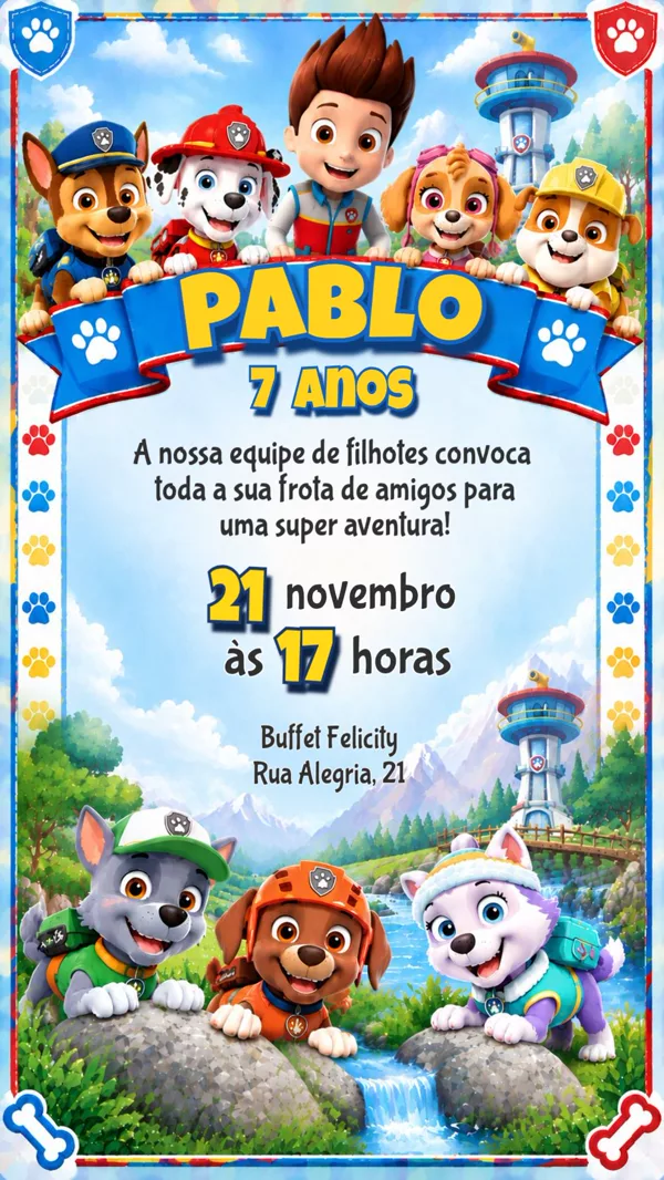 Convite Aniversário Patrulha Canina Para Editar Online
