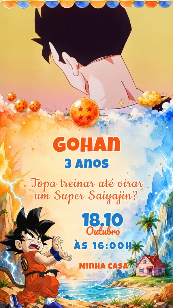 Convite Animado Aniversário Dragon Ball Goku Para Editar Online