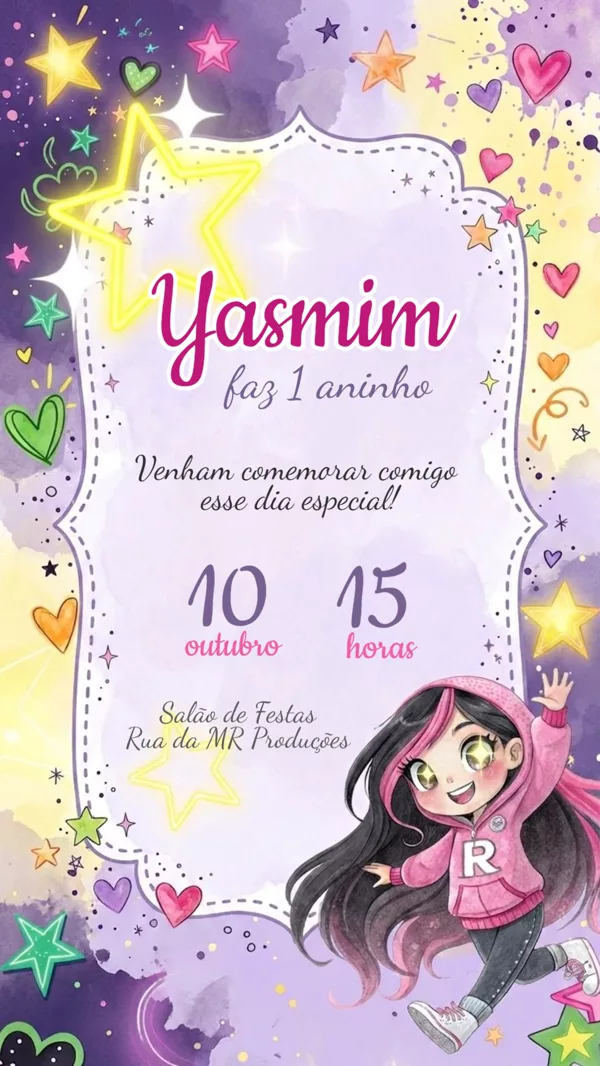 Convite Animado Aniversário Emilly Vick Dos Rosa Para Editar Online