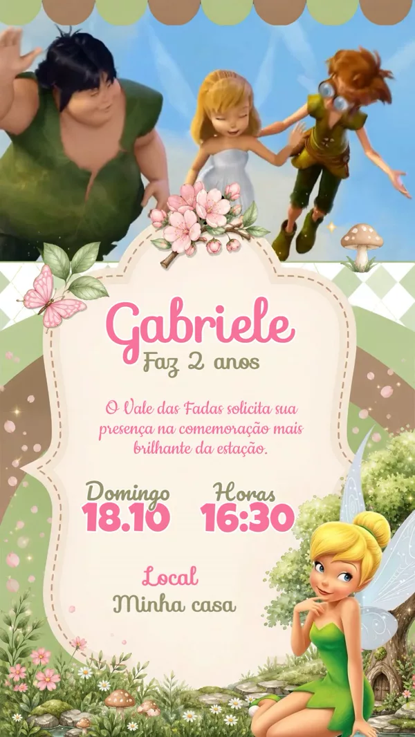 Convite Animado Aniversário Tinker Bell Verde Para Editar Online