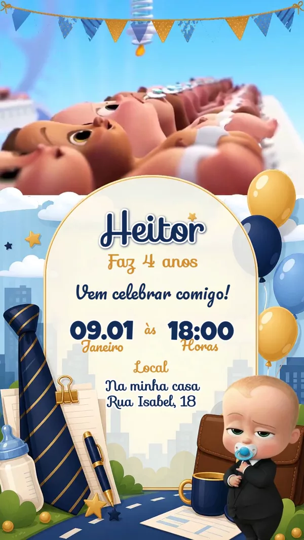 Convite Animado Aniversário Poderoso Azul Para Editar Online