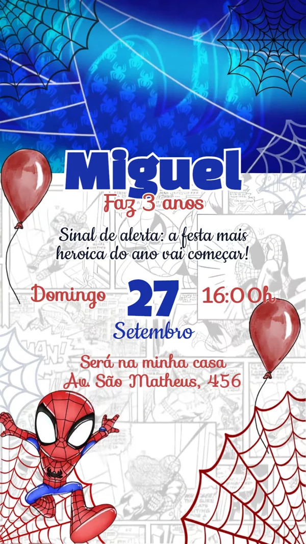 Convite Animado Aniversário Homem-Aranha Quadrinhos Para Editar Online