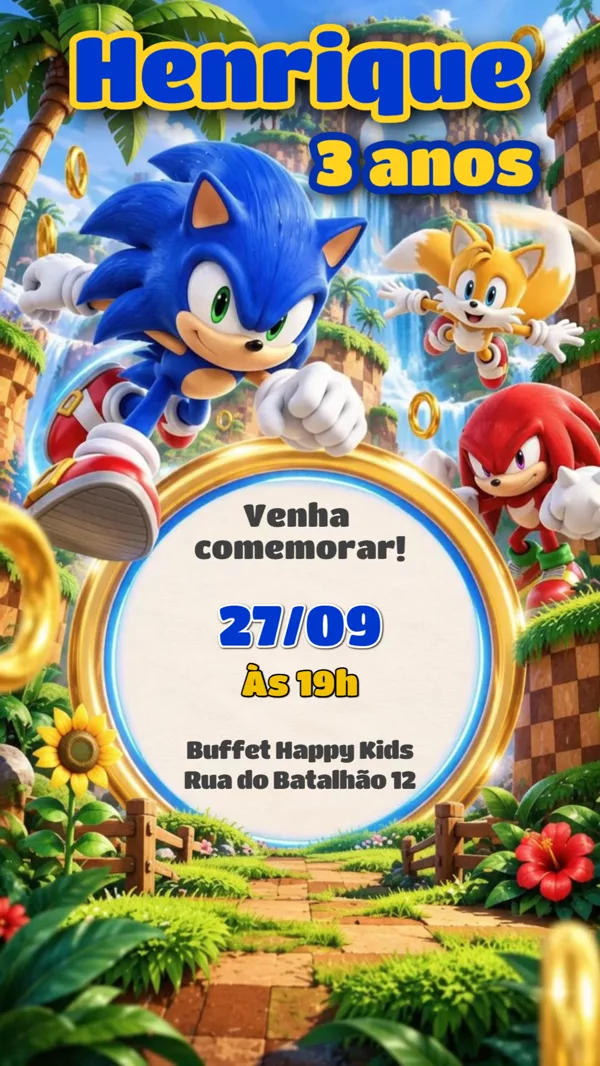 Convite Animado Aniversário Sonic Floresta Para Editar Online
