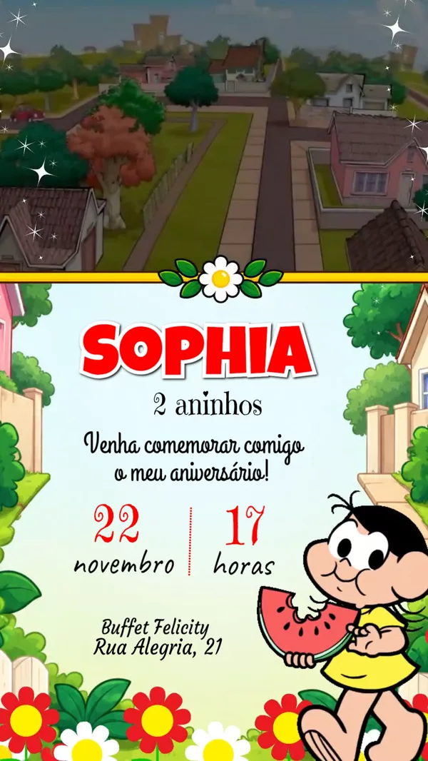 Convite Animado Aniversário Magali Melancia Para Editar Online