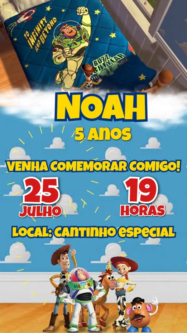 Convite Animado Aniversário Toy Story Para Editar Online