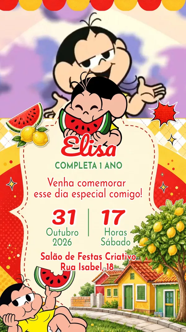 Convite Animado Aniversário Magali Melância Para Editar Online