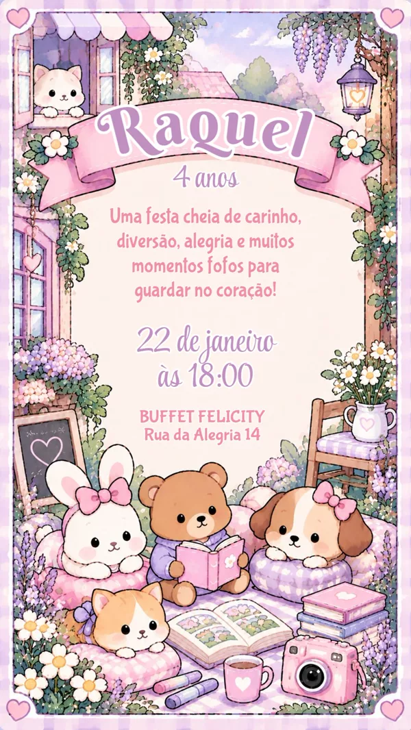Convite Aniversário Bobbie Goods Lilás Para Editar Online
