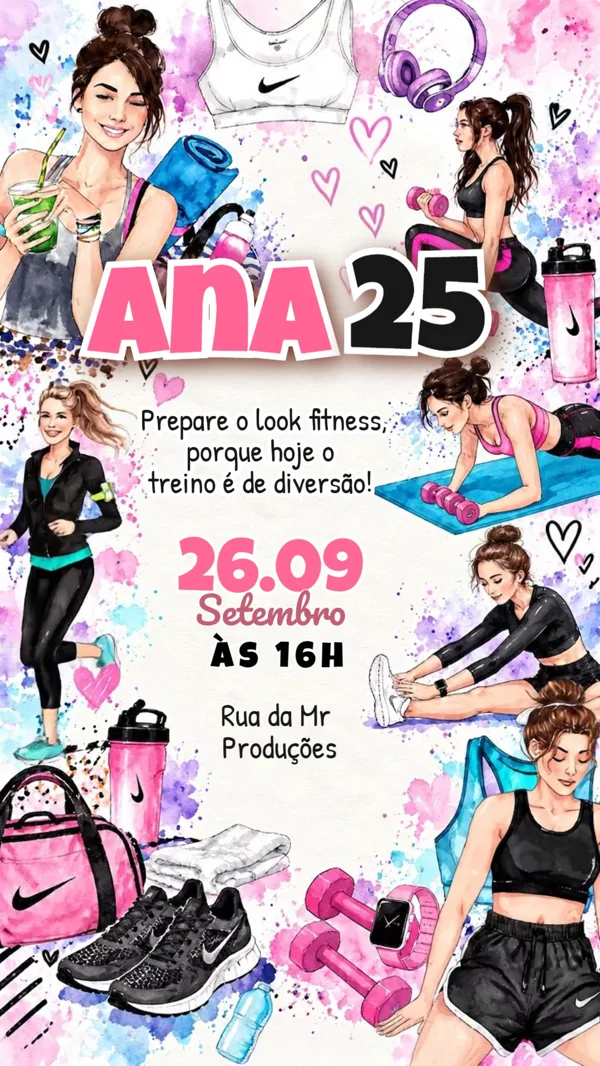 Convite Animado Aniversário Fitness Academia Rosa Para Editar Online