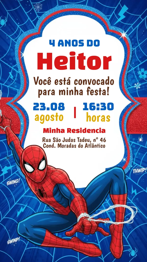Convite Aniversário Homem-Aranha Para Editar Online
