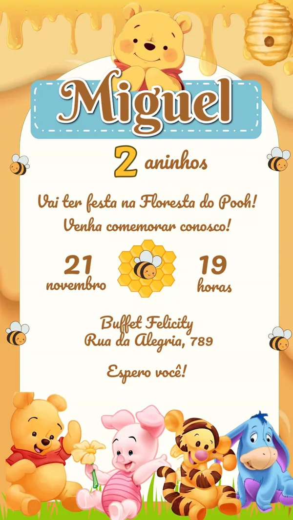 Convite Aniversário Ursinho Pooh Baby Para Editar Online
