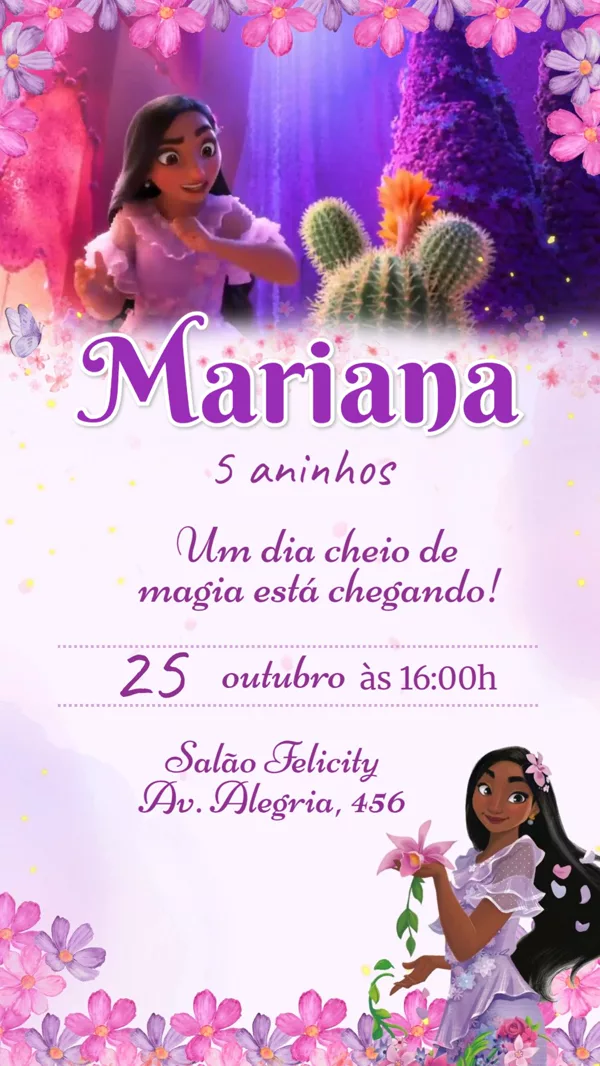 Convite Animado Aniversário Encanto Isabela Flores Para Editar Online