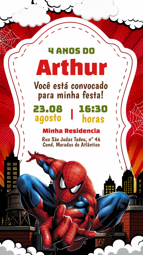 Convite Aniversário Homem-Aranha Para Editar Online
