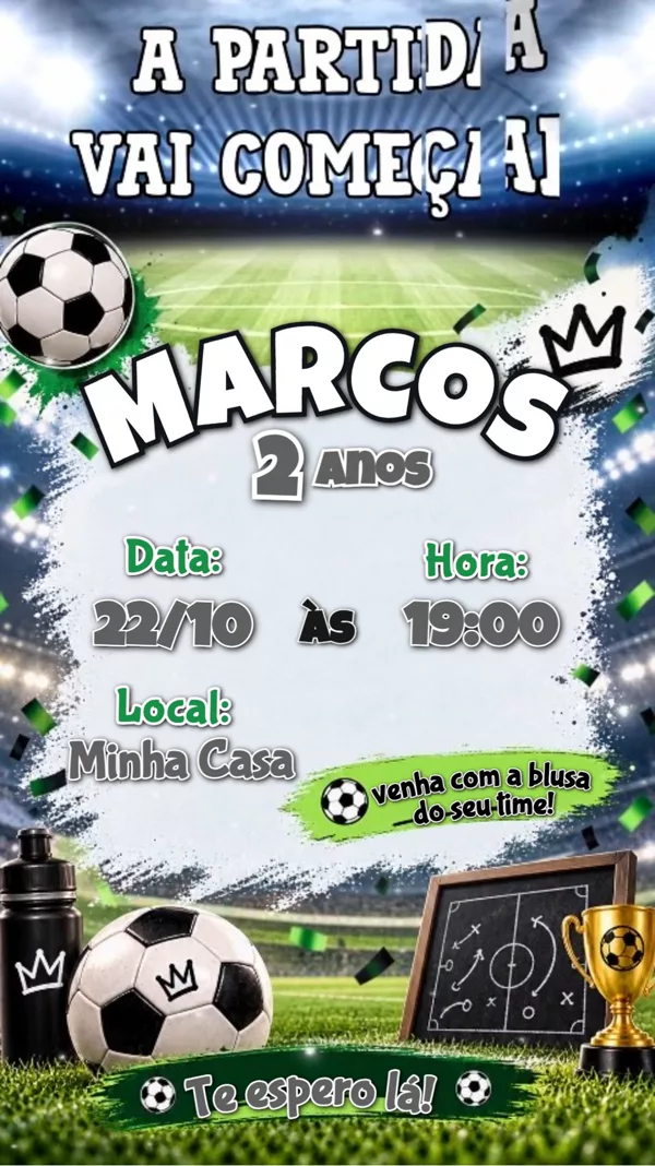 Convite Animado Aniversário Futebol Estádio Verde Para Editar Online