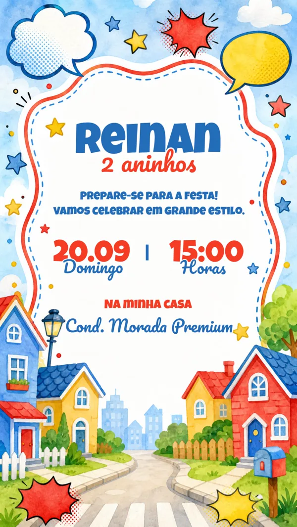 Convite Aniversário Cidade Quadrinhos Para Editar Online
