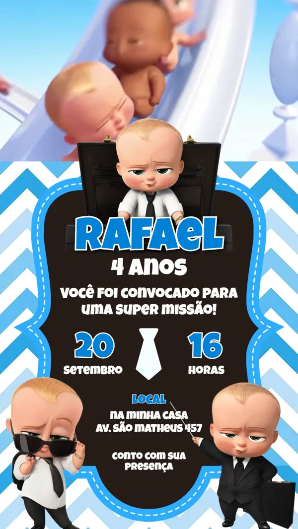 Convite Animado Aniversário Boss Baby Poderoso Chefinho Para Editar Online