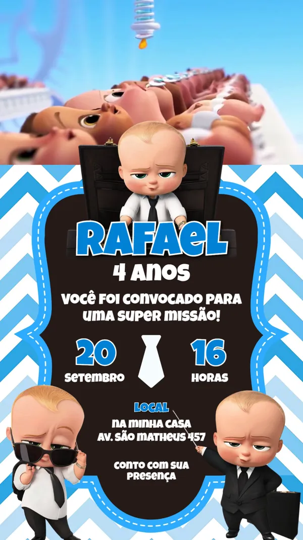 Convite Animado Aniversário Boss Baby Poderoso Chefinho Para Editar Online