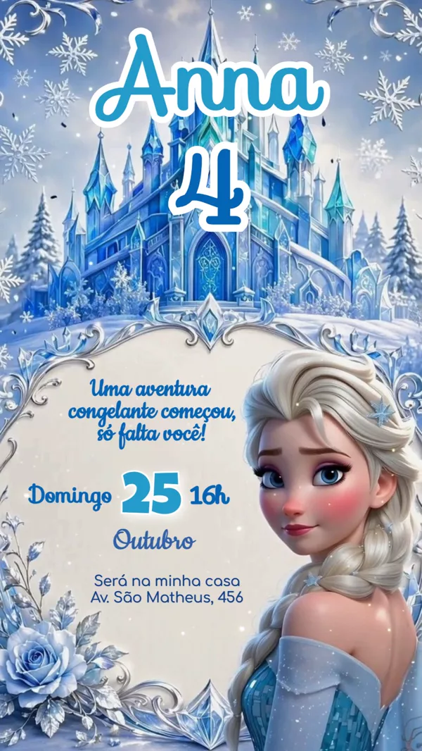 Convite Animado Aniversário Frozen Infantil Para Editar Online