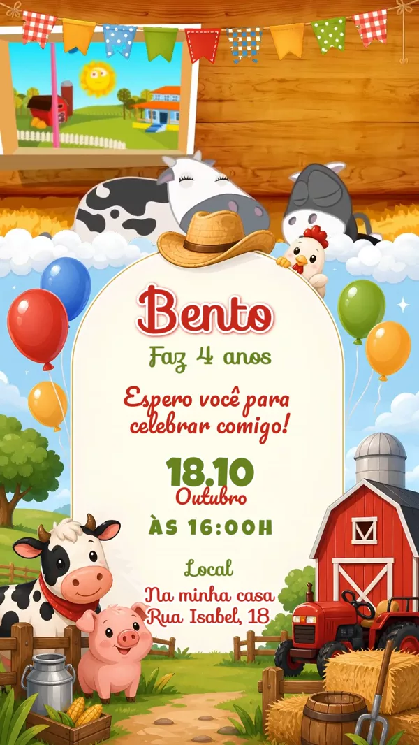 Convite Aniversário Fazendinha Menino Para Editar Online