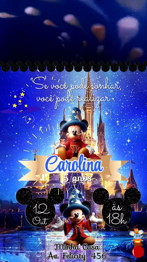 Convite Animado Aniversário Mickey Mágico Para Editar Online