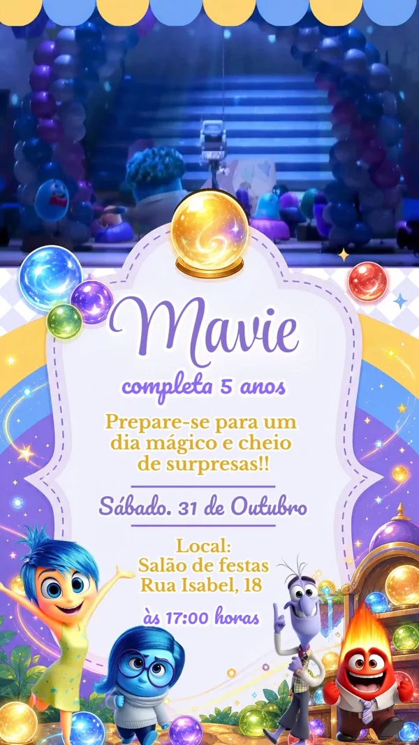 Convite Animado Aniversário Divertidamente Azul Para Editar Online