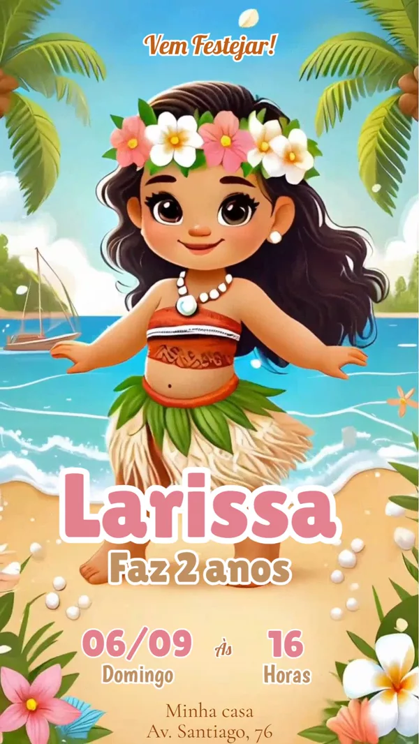Convite Animado Aniversário Moana Baby Rosa Para Editar Online