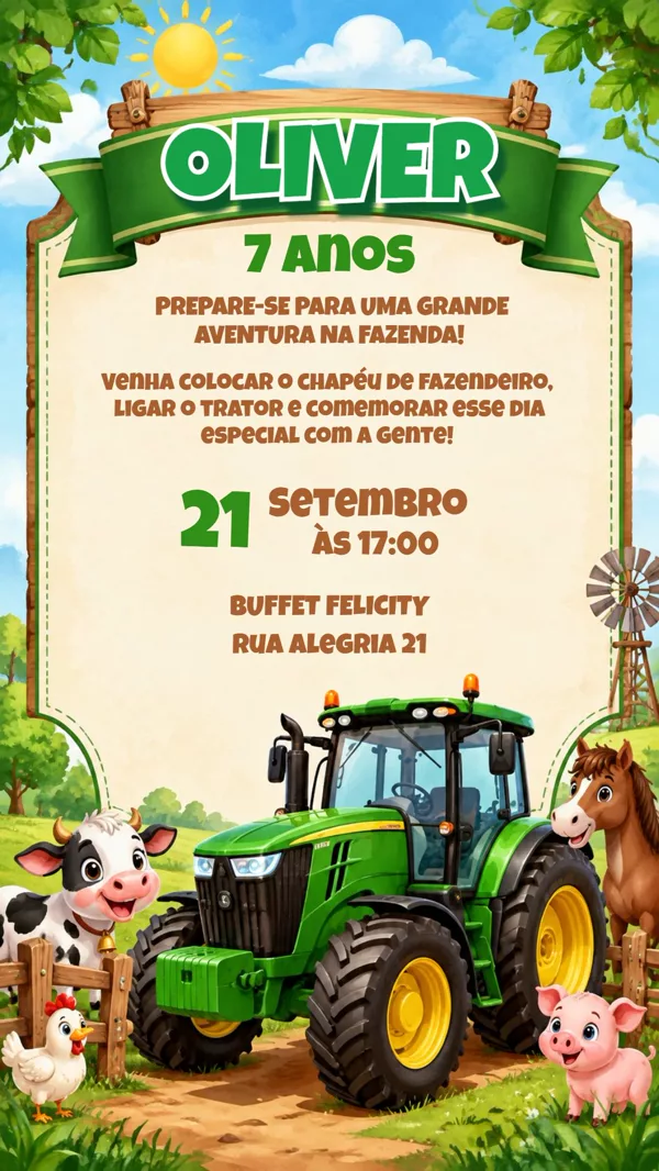 Convite Aniversário Trator John Deere Para Editar Online