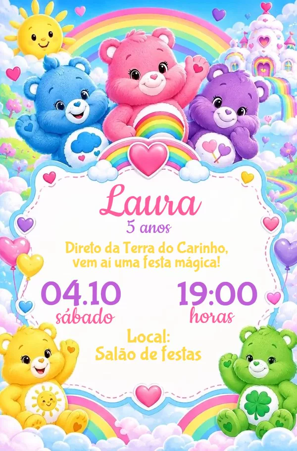 Convite Animado Aniversário Ursinhos Para Editar Online