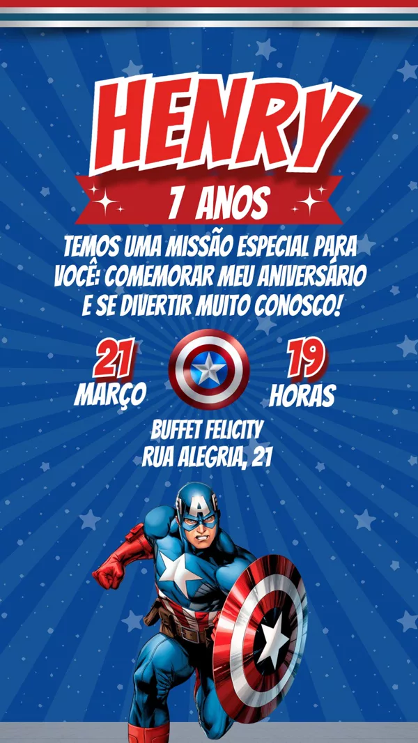Convite Aniversário Capitão América Escudo Para Editar Online