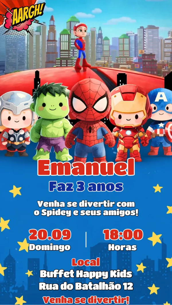 Convite Animado Aniversário Vingadores Baby Marvel Para Editar Online
