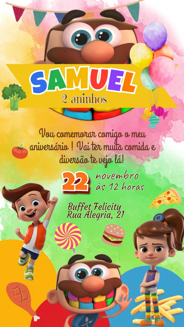 Convite Aniversário José Comilão Colorido Para Editar Online