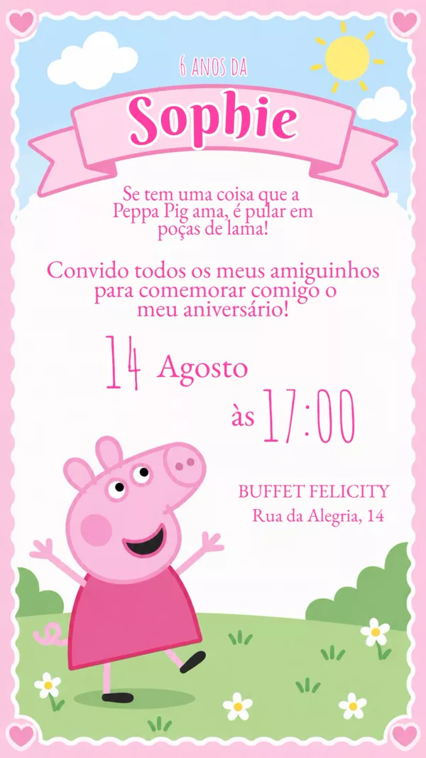 Convite Aniversário Peppa Pig Jardim Para Editar Online