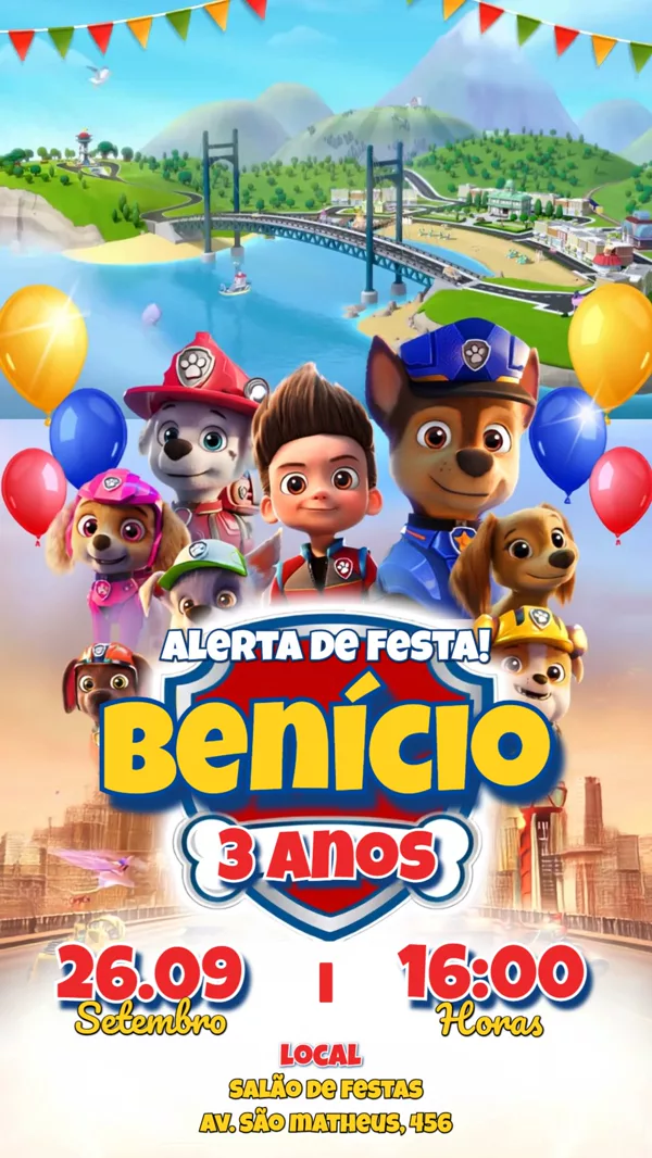 Convite Animado Aniversário Patrulha Canina Para Editar Online