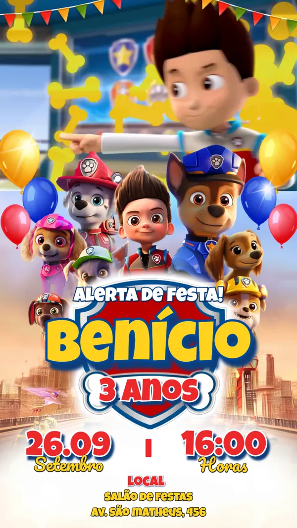 Convite Animado Aniversário Patrulha Canina Para Editar Online