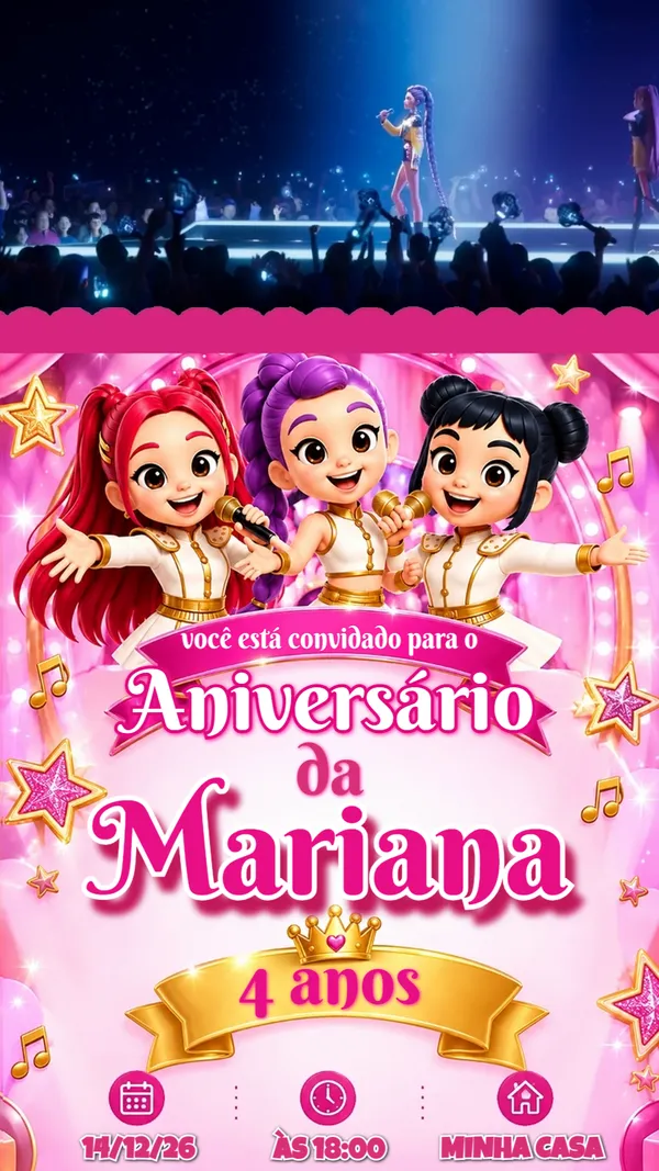 Convite Animado Aniversário Guerreiras Kpop Para Editar Online