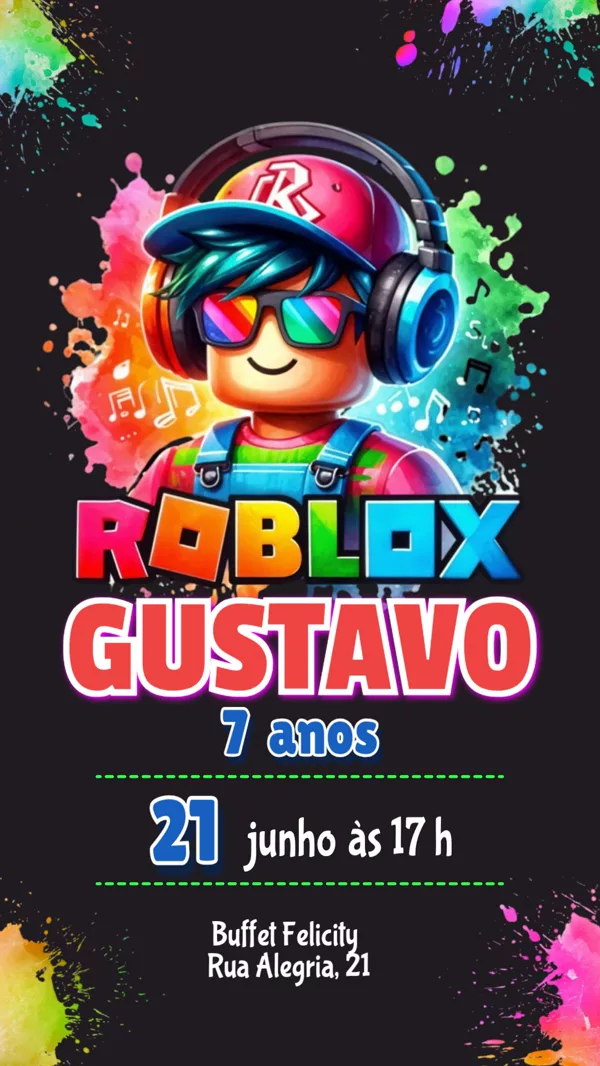 Convite Aniversário Roblox Aquarela Para Editar Online