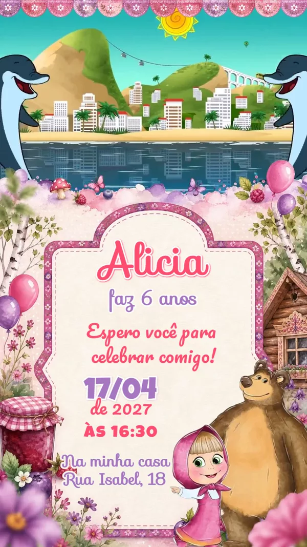 Convite Aniversário Masha E O Urso Para Editar Online