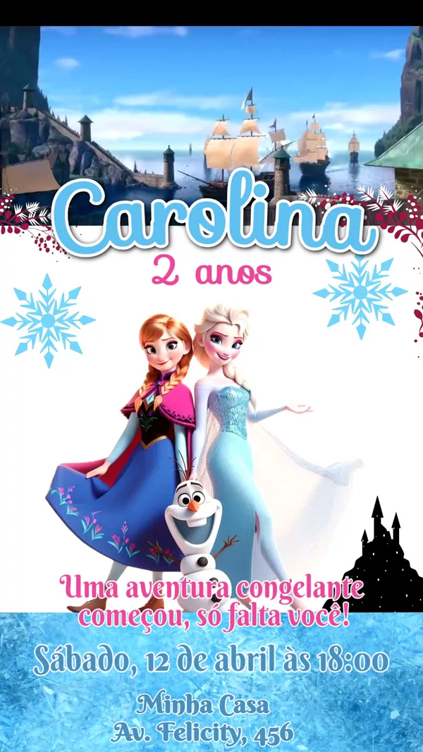 Convite Animado Aniversário Frozen Anna e Para Editar Online