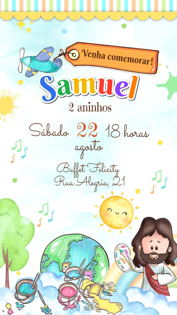Convite Animado Aniversário Pintor Mundo Jesus Para Editar Online
