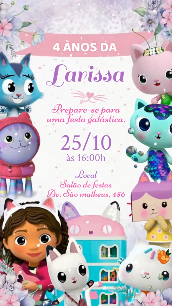 Convite Animado Aniversário Casa da Gabby Para Editar Online