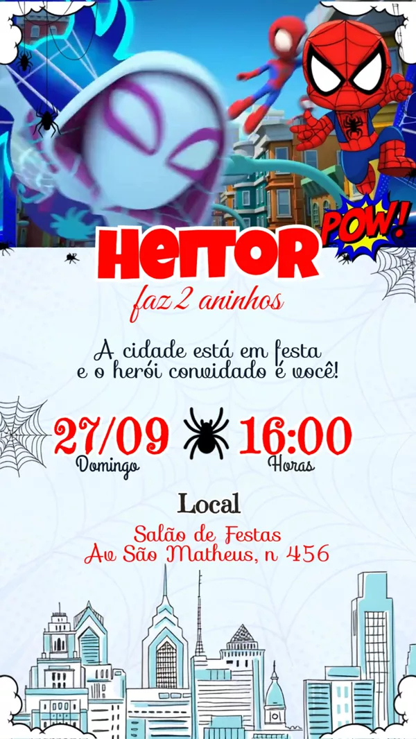 Convite Animado Aniversário Homem-Aranha Baby Para Editar Online