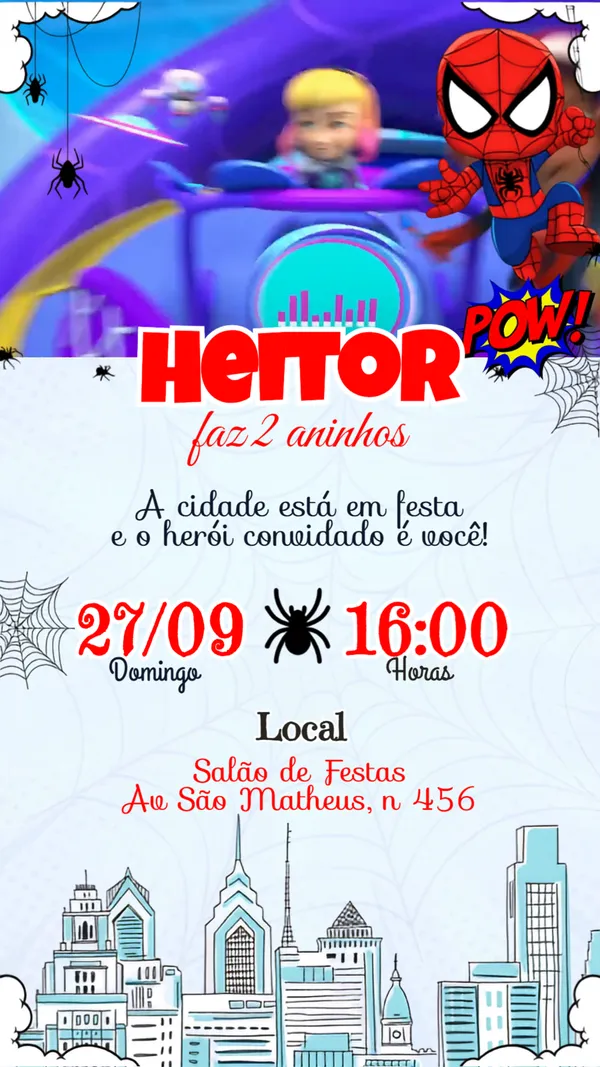 Convite Animado Aniversário Homem-Aranha Baby Para Editar Online