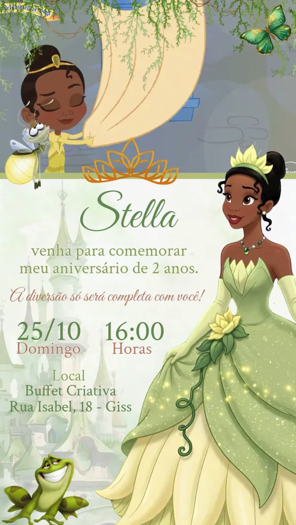 Convite Animado Aniversário Tiana Princesa Para Editar Online
