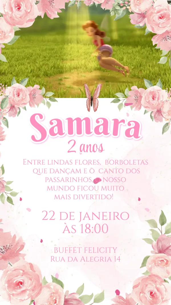Convite Animado Aniversário Jardim Encantado Fada Para Editar Online